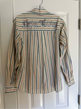 Zadig & Voltaire Striped Button-Down Shirt in Cream, Blue and Tan